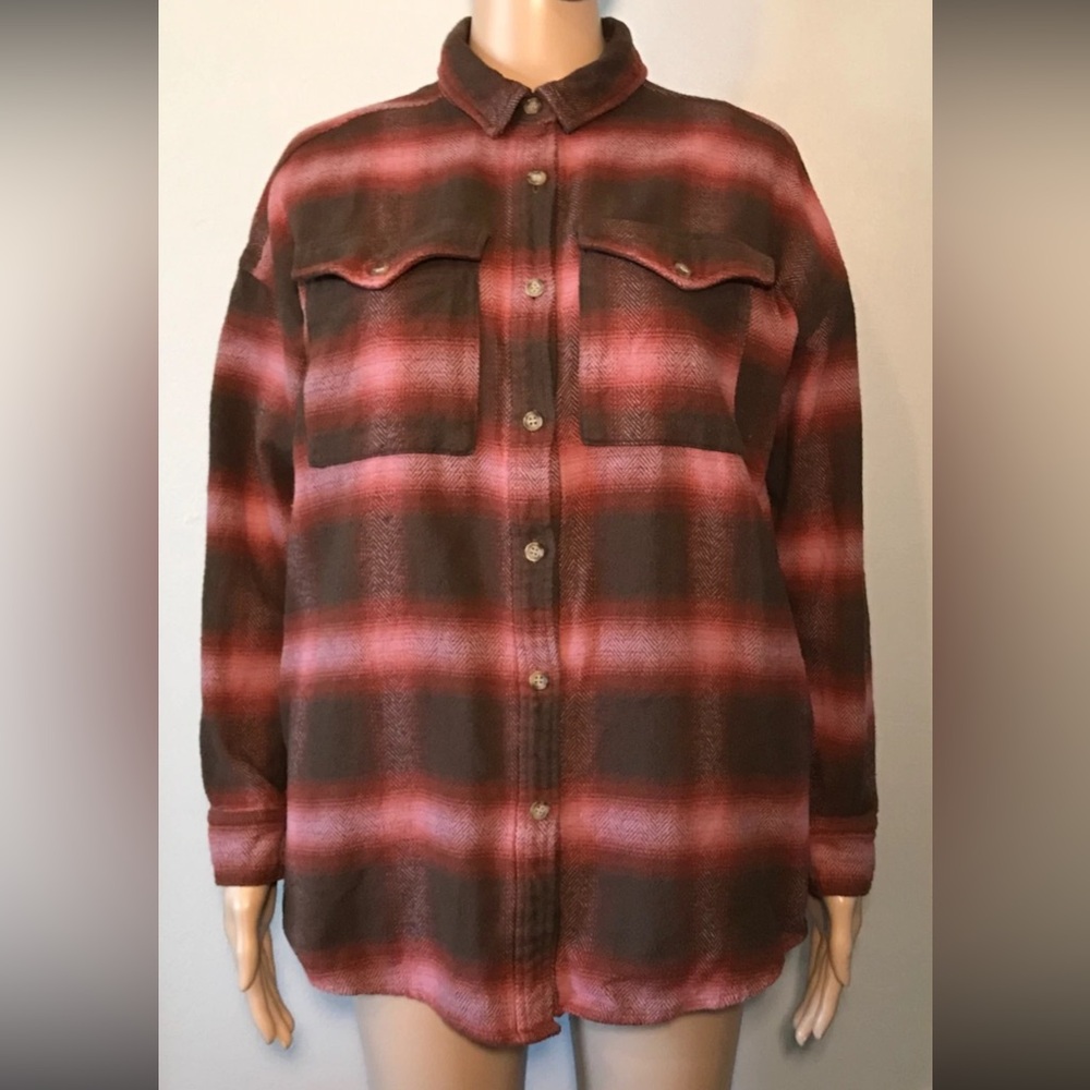 BP Women's Shirt Size S Plaid Pattern Oversized Flannel Long Sleeve 100% Cotton